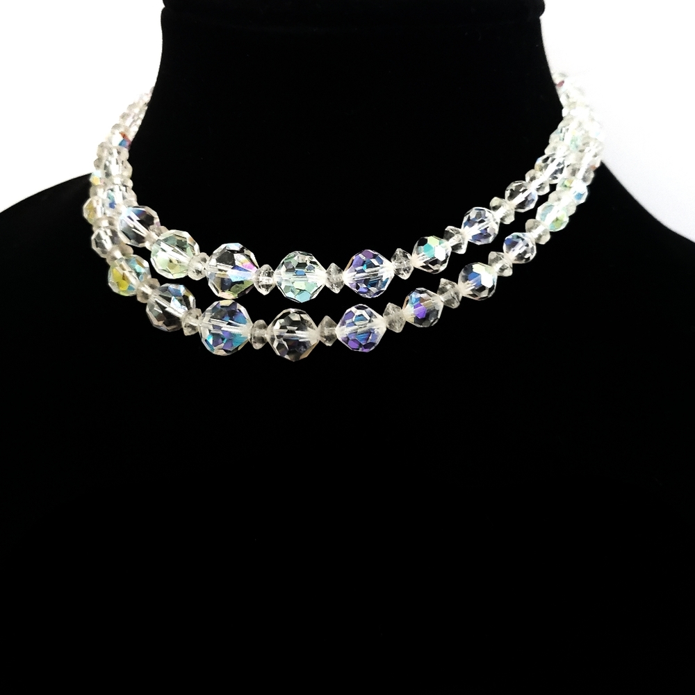Vintage Double Strand Aurora Borealis Choker - image 1